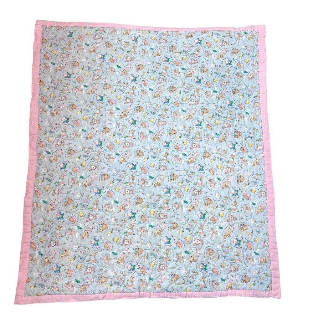 Vintage Sunbonnet Sue Sam Blue Pink Holly Hobby Style Bonnet Throw Quilt 49"x43" - Picture 2 of 15